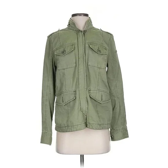 Vtg Y2K Abercrombie Floral Embroidered Green Utility Jacket | Military Boho Twee - Picture 6 of 14